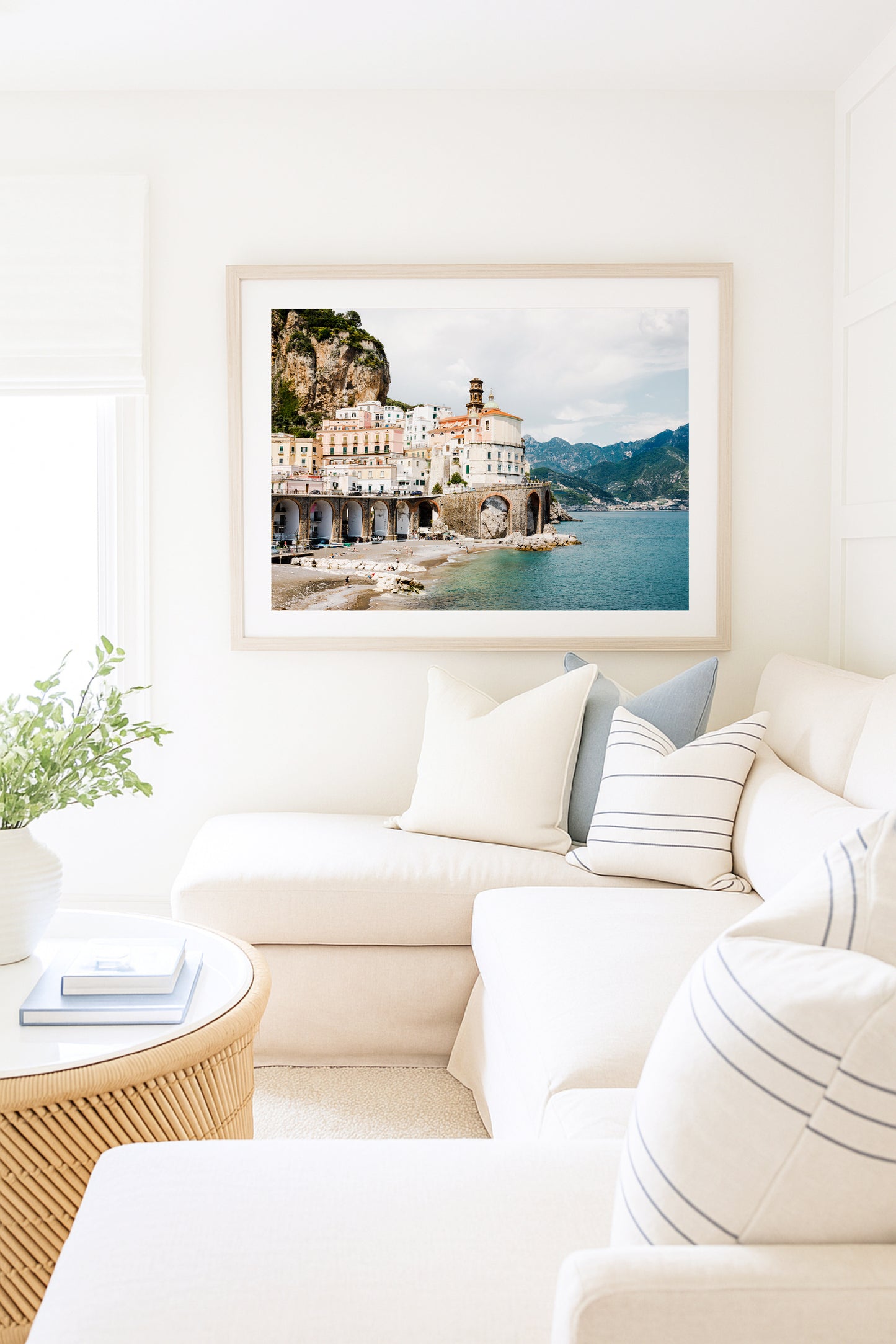 Neutral beach decor print from Atrani village on the Amalfi coastline