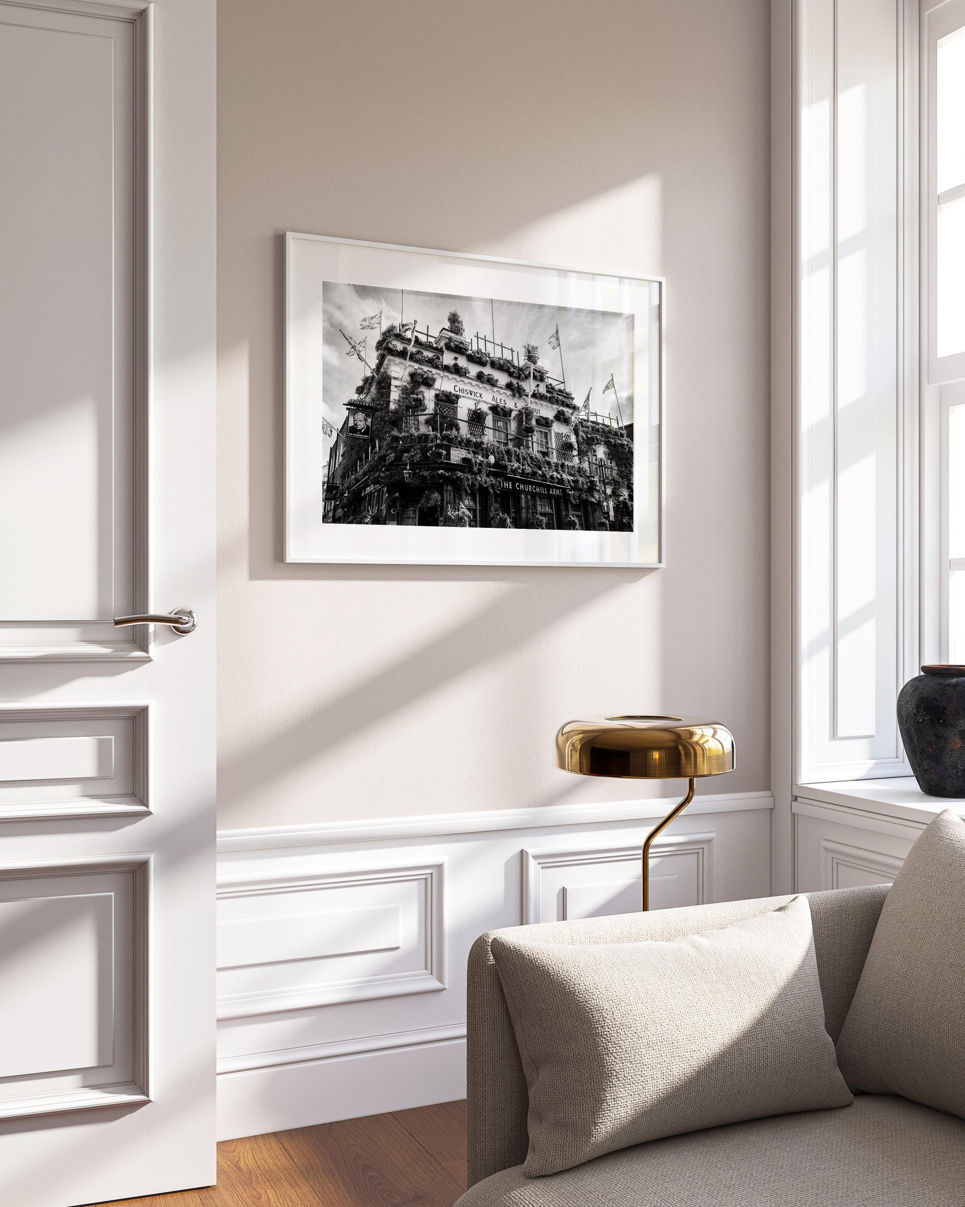 Churchill Arms London Pub Print – Black and White Photo of Iconic English Pub