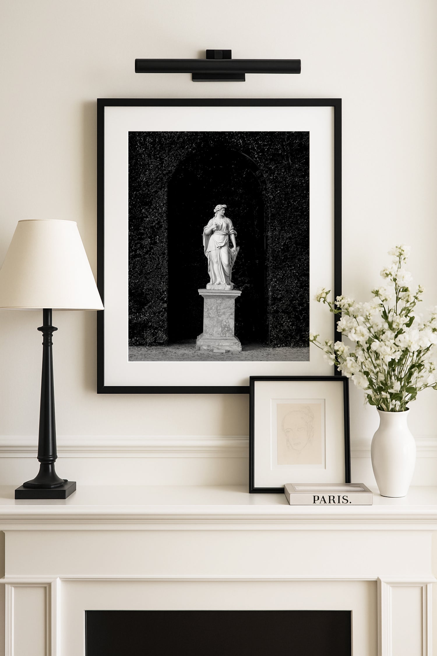 Black and White Gardens of Versailles Statue Photography Print - Departures Print Shop