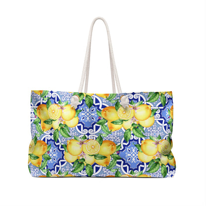 Summer in Positano Lemon Print Beach Bag