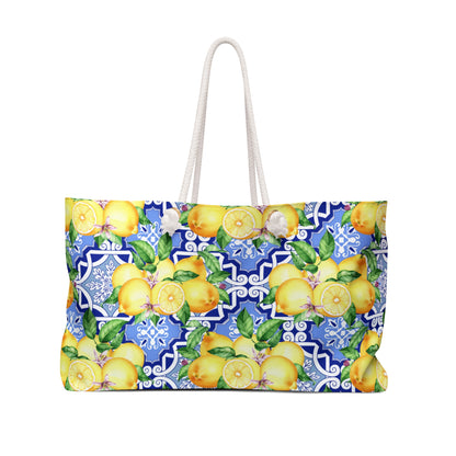 Summer in Positano Lemon Print Beach Bag