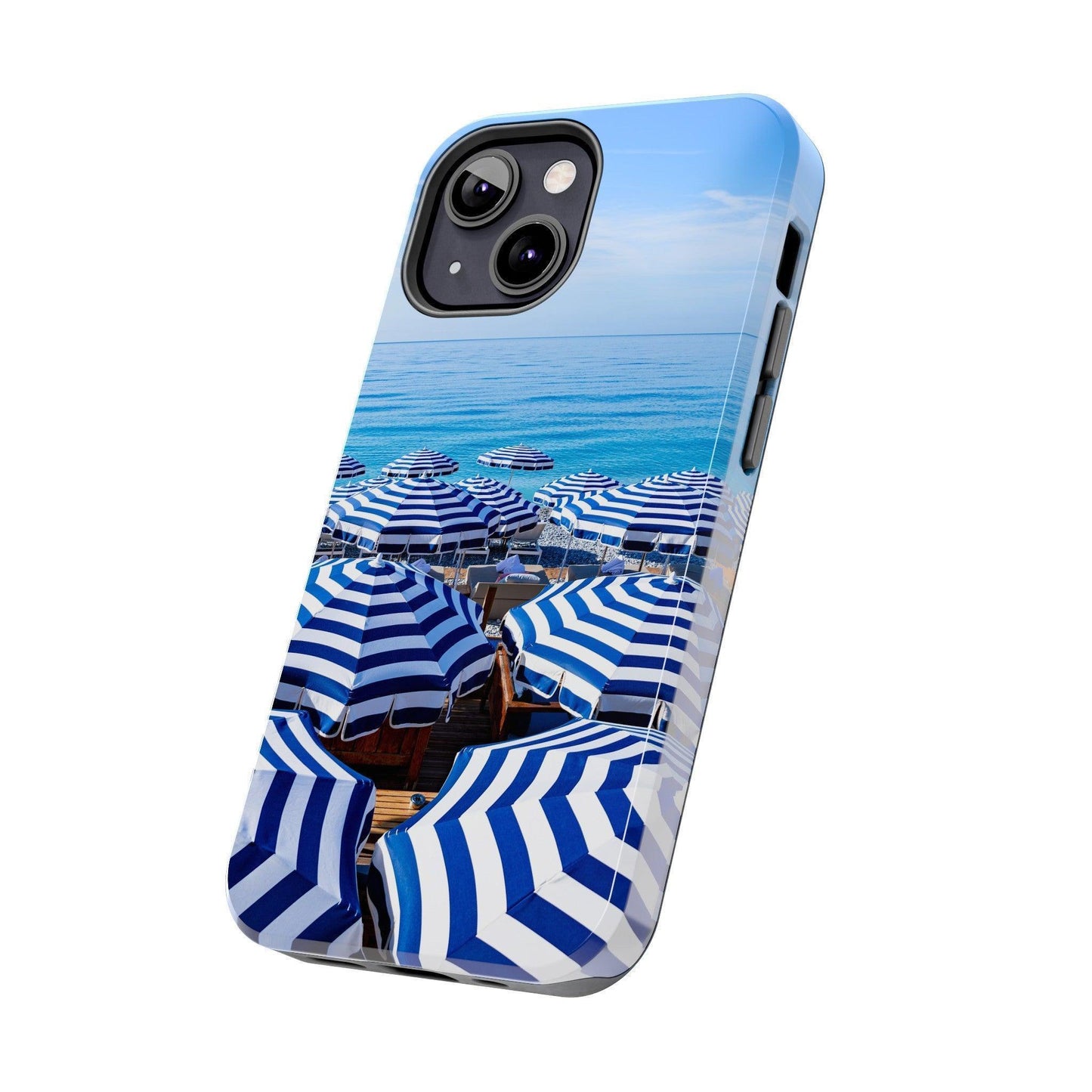 Blue and White Striped Beach Umbrella Phone Case