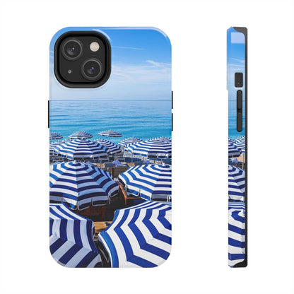 Blue and White Striped Beach Umbrella Phone Case