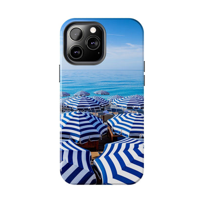 Blue and White Striped Beach Umbrella Phone Case