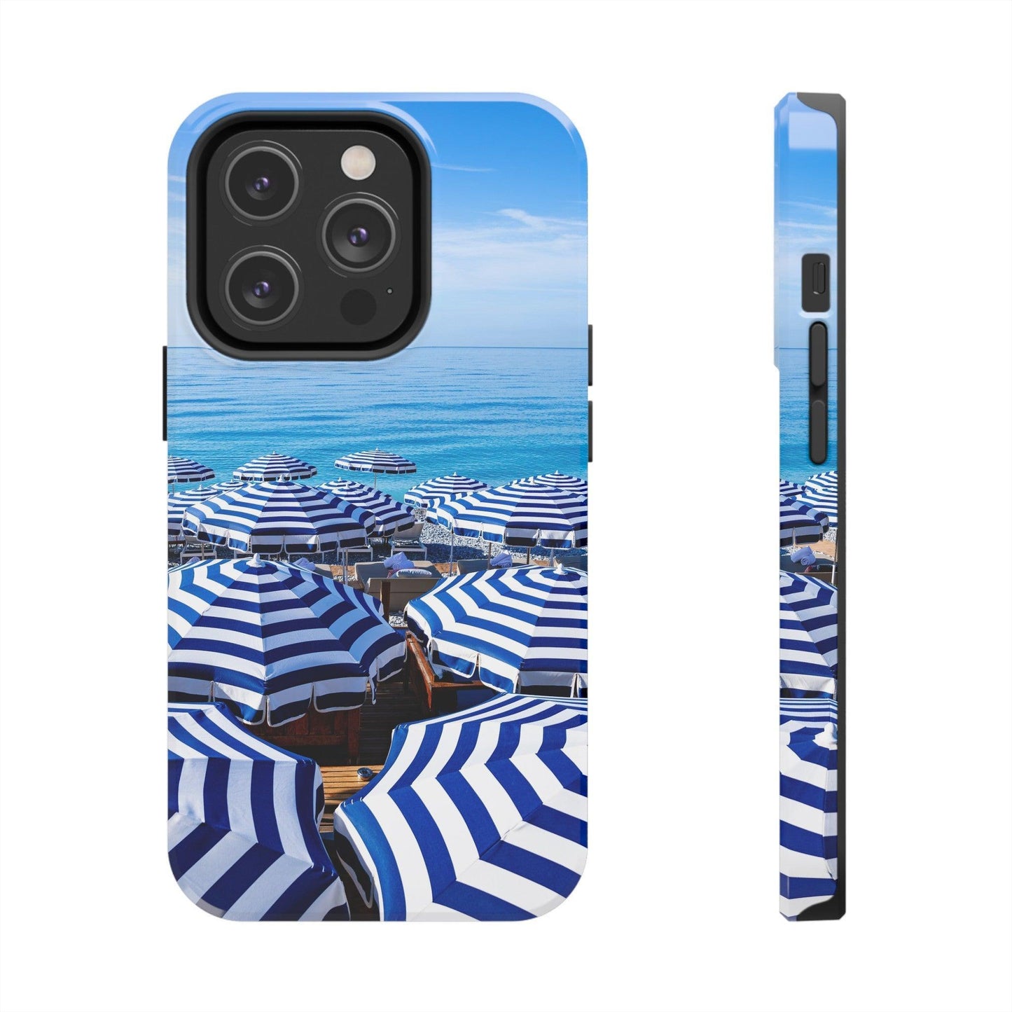 Blue and White Striped Beach Umbrella Phone Case