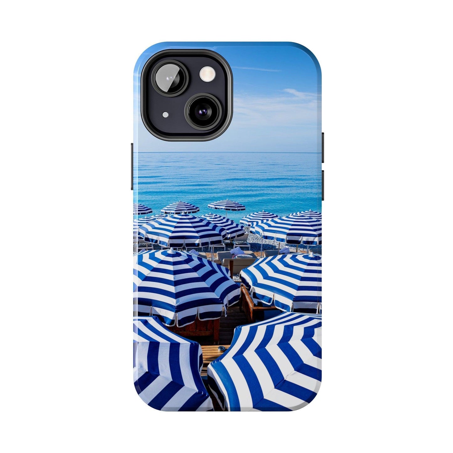 Blue and White Striped Beach Umbrella Phone Case