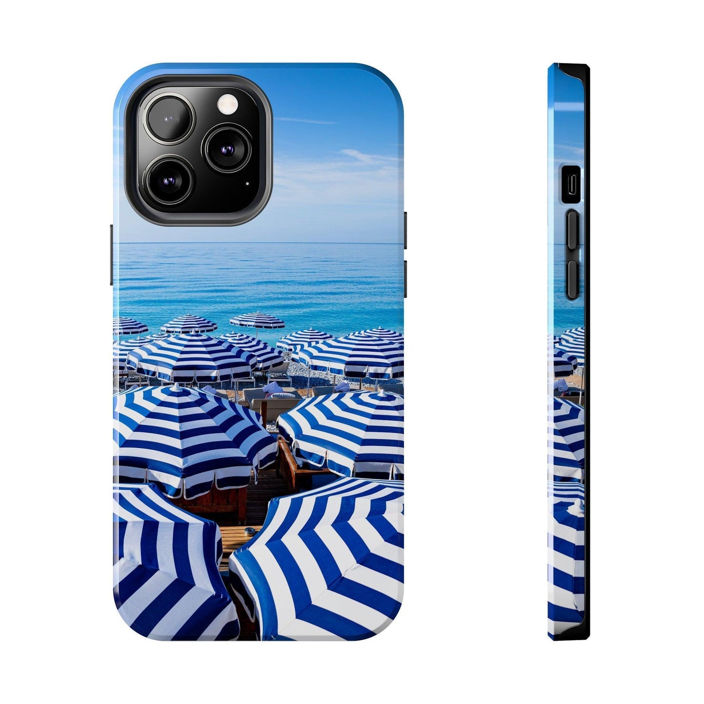 Blue and White Striped Beach Umbrella Phone Case