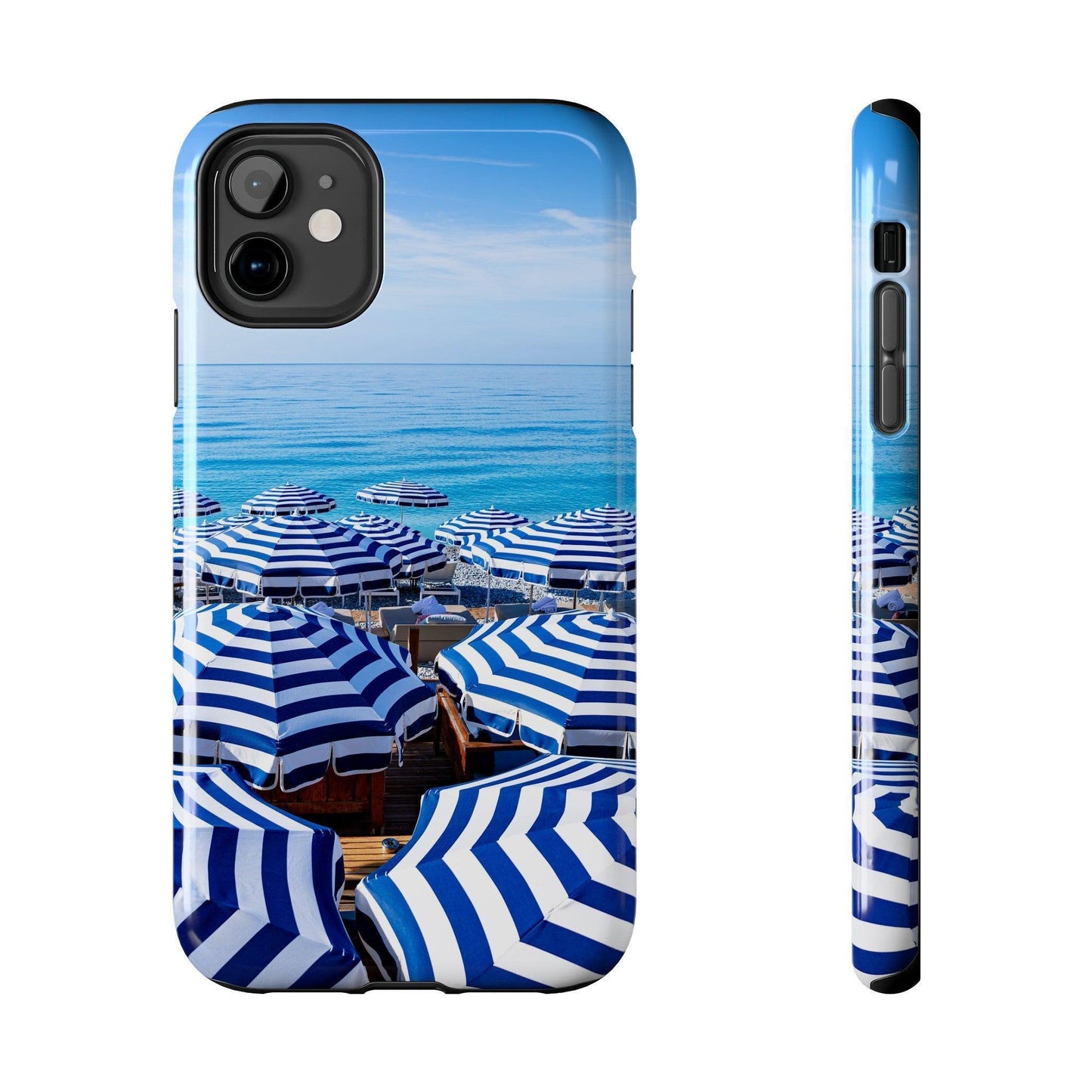 Blue and White Striped Beach Umbrella Phone Case