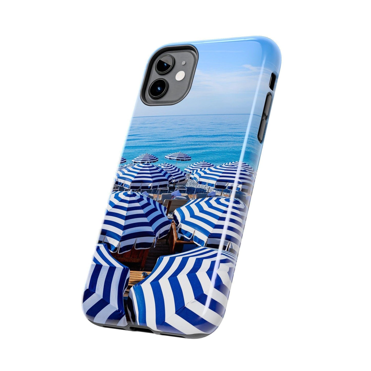 Blue and White Striped Beach Umbrella Phone Case