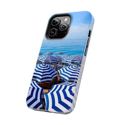 Blue and White Striped Beach Umbrella Phone Case