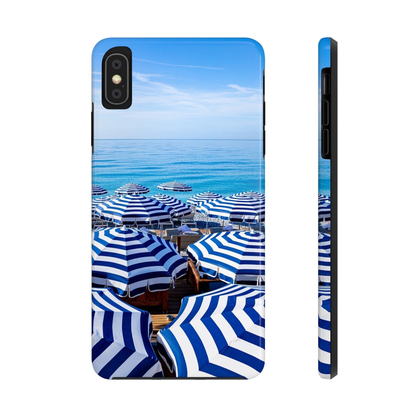 Blue and White Striped Beach Umbrella Phone Case