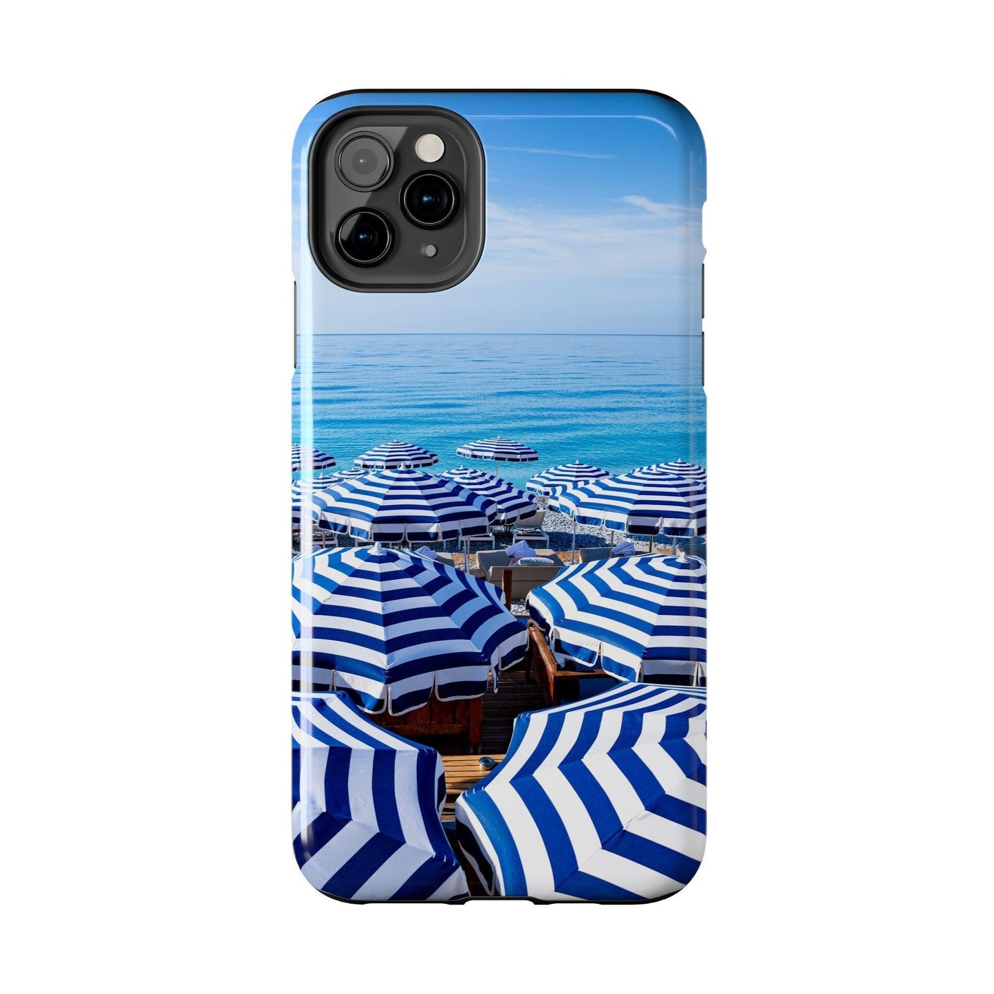 Blue and White Striped Beach Umbrella Phone Case