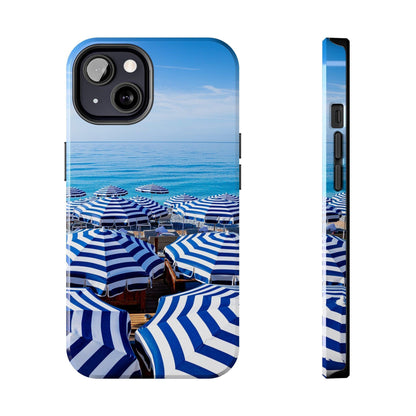 Blue and White Striped Beach Umbrella Phone Case