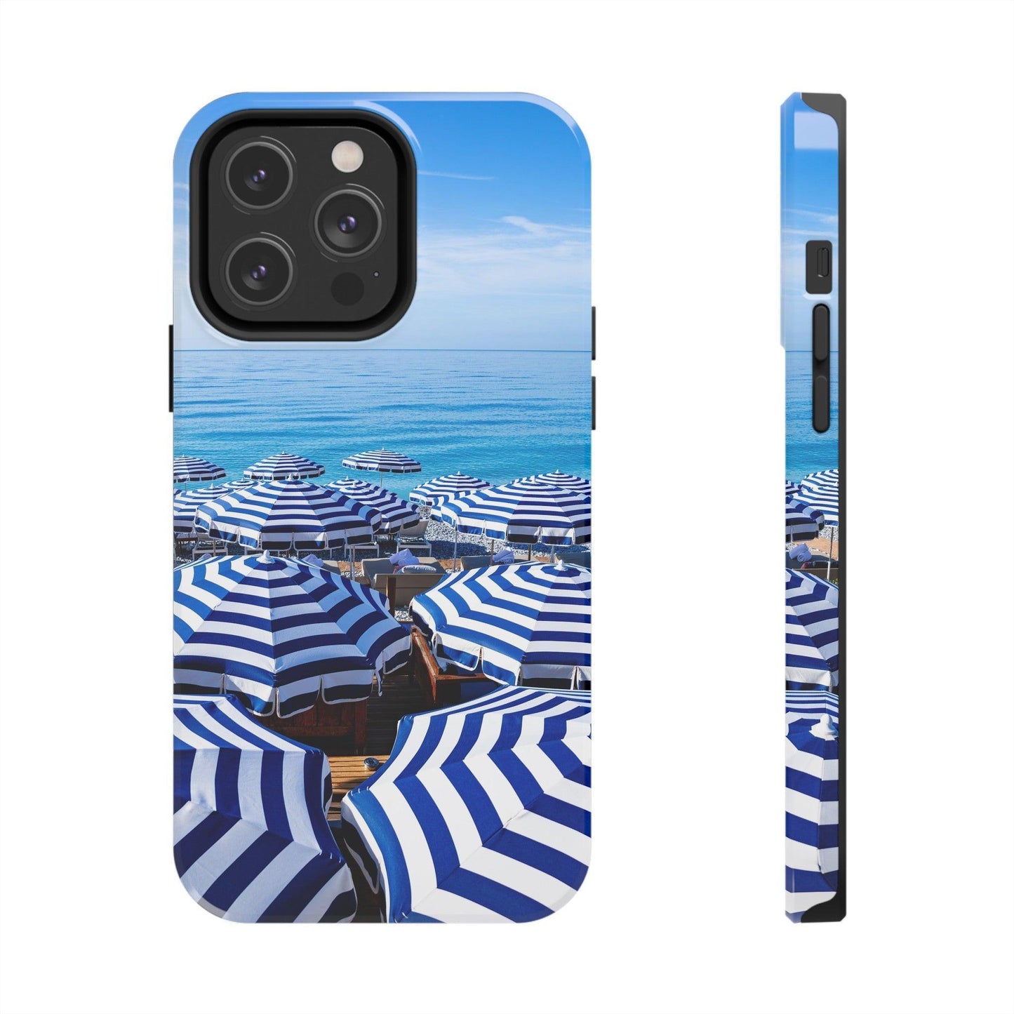 Blue and White Striped Beach Umbrella Phone Case