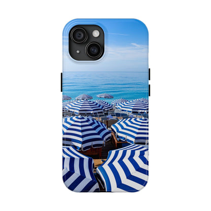 Blue and White Striped Beach Umbrella Phone Case