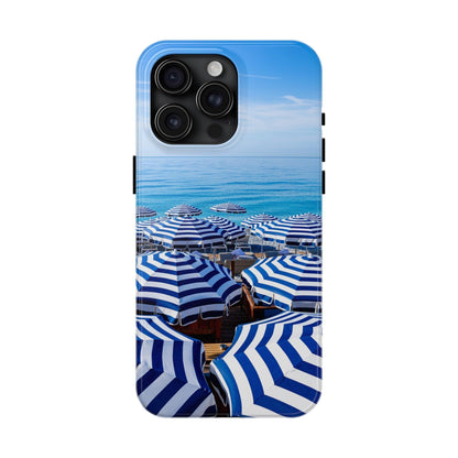 Blue and White Striped Beach Umbrella Phone Case