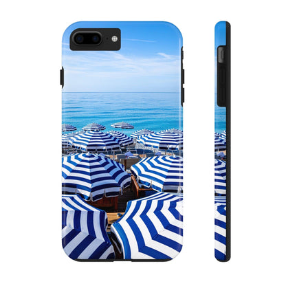 Blue and White Striped Beach Umbrella Phone Case