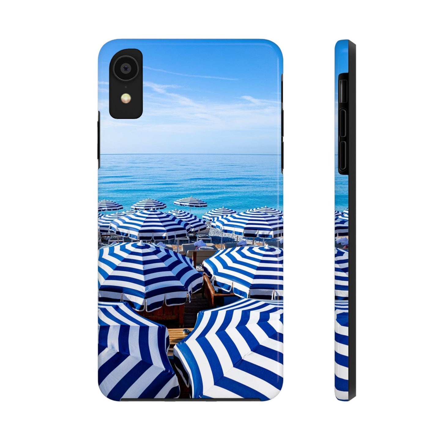 Blue and White Striped Beach Umbrella Phone Case