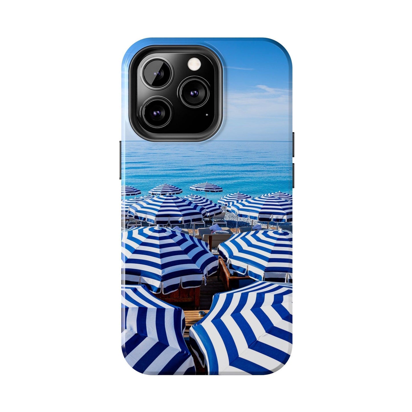 Blue and White Striped Beach Umbrella Phone Case