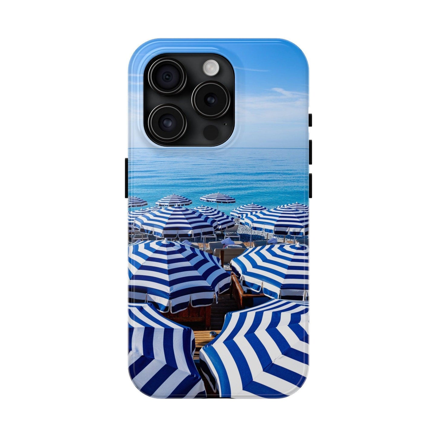 Blue and White Striped Beach Umbrella Phone Case