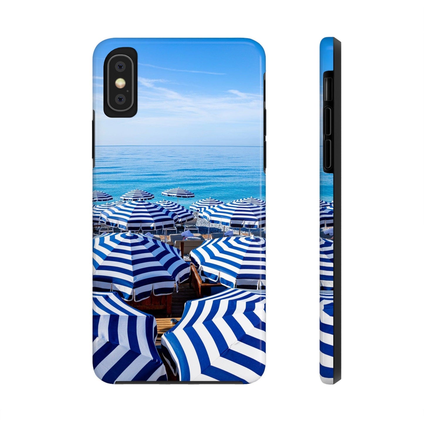 Blue and White Striped Beach Umbrella Phone Case