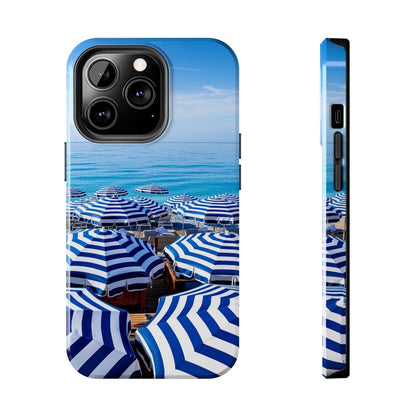 Blue and White Striped Beach Umbrella Phone Case