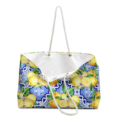 Summer in Positano Lemon Print Beach Bag