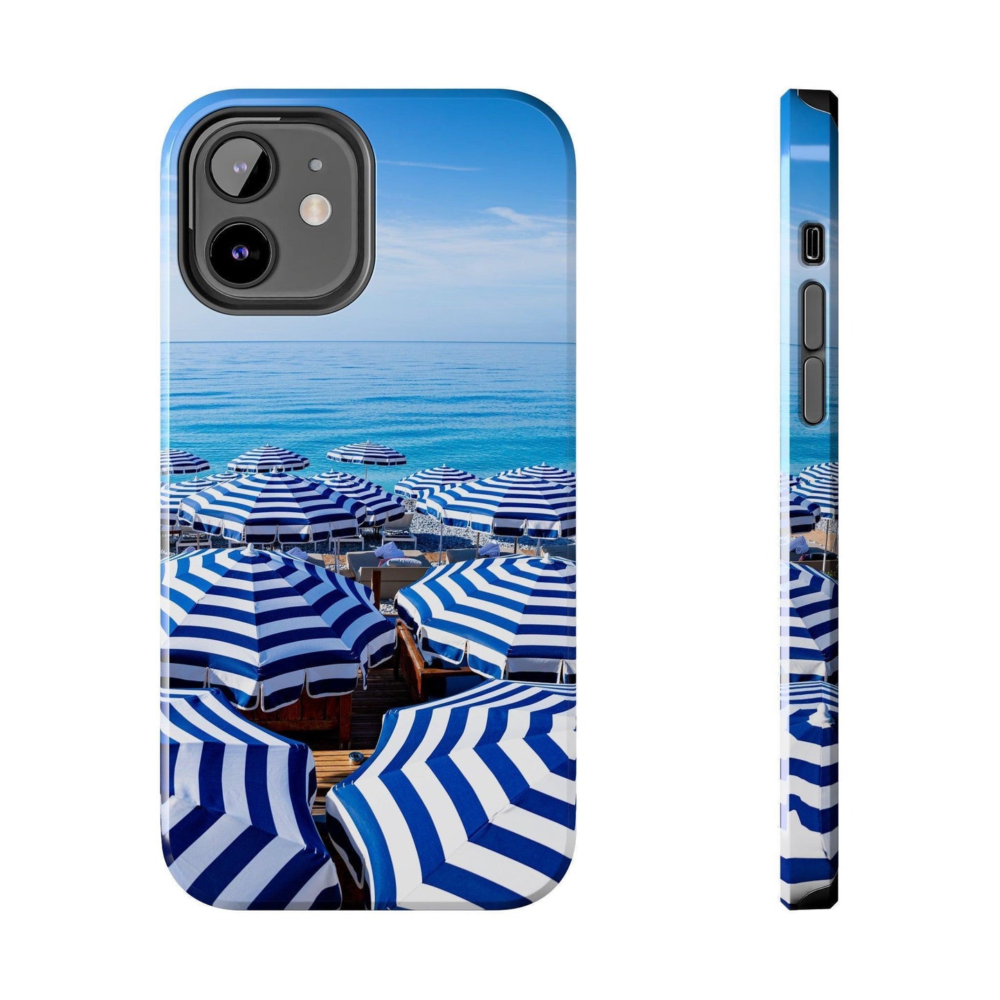 Blue and White Striped Beach Umbrella Phone Case