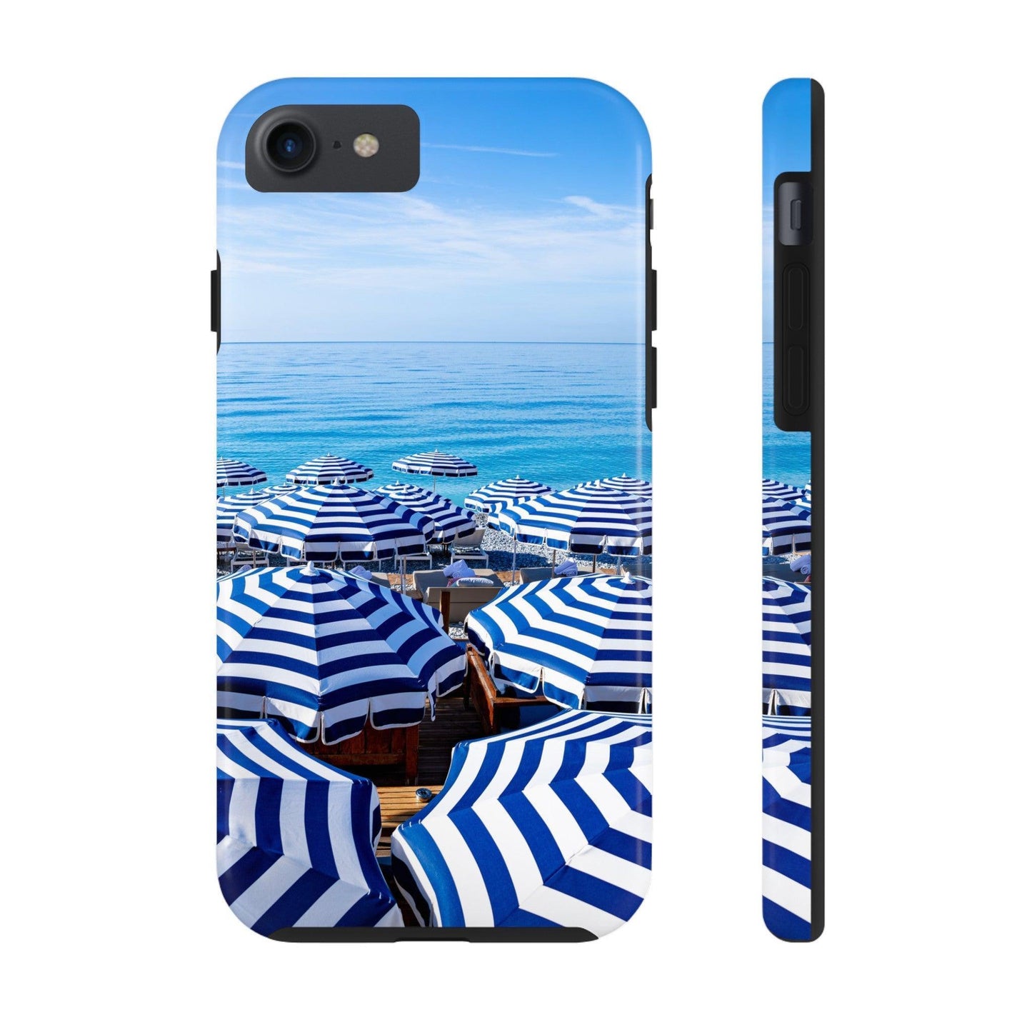 Blue and White Striped Beach Umbrella Phone Case