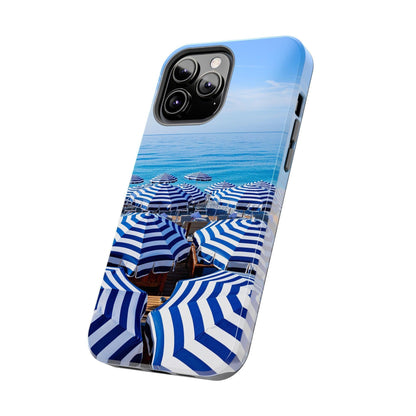 Blue and White Striped Beach Umbrella Phone Case