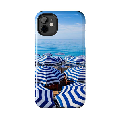 Blue and White Striped Beach Umbrella Phone Case