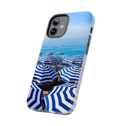 Blue and White Striped Beach Umbrella Phone Case