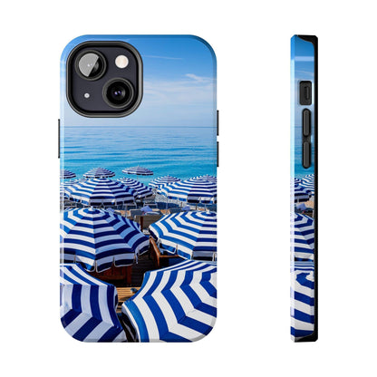 Blue and White Striped Beach Umbrella Phone Case