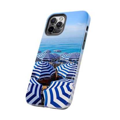 Blue and White Striped Beach Umbrella Phone Case