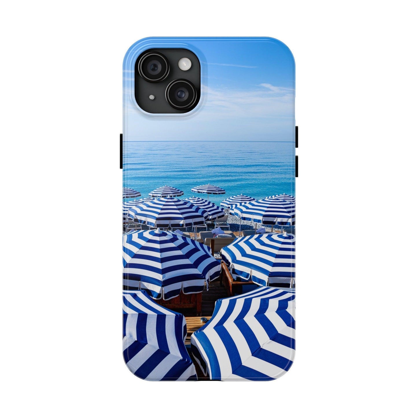 Blue and White Striped Beach Umbrella Phone Case