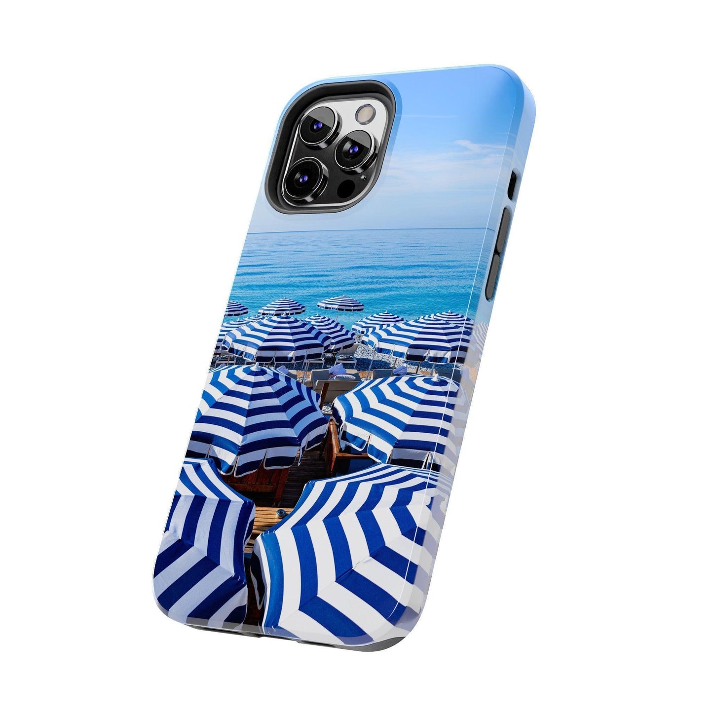 Blue and White Striped Beach Umbrella Phone Case