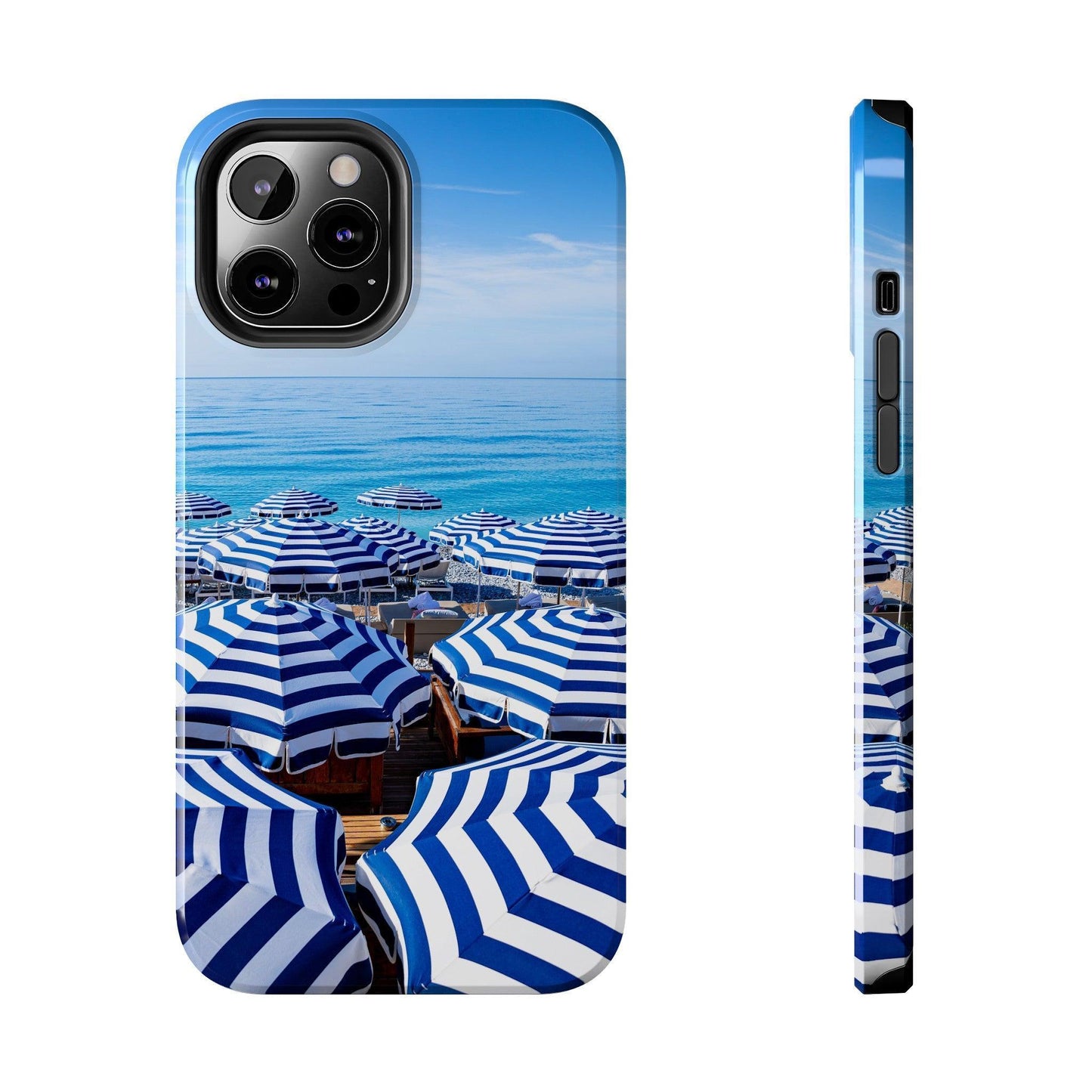 Blue and White Striped Beach Umbrella Phone Case