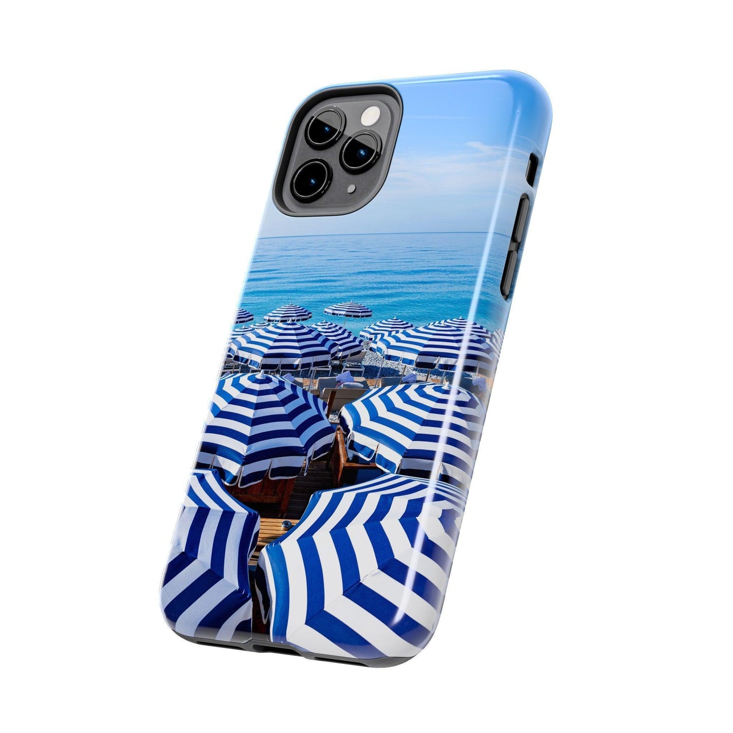 Blue and White Striped Beach Umbrella Phone Case