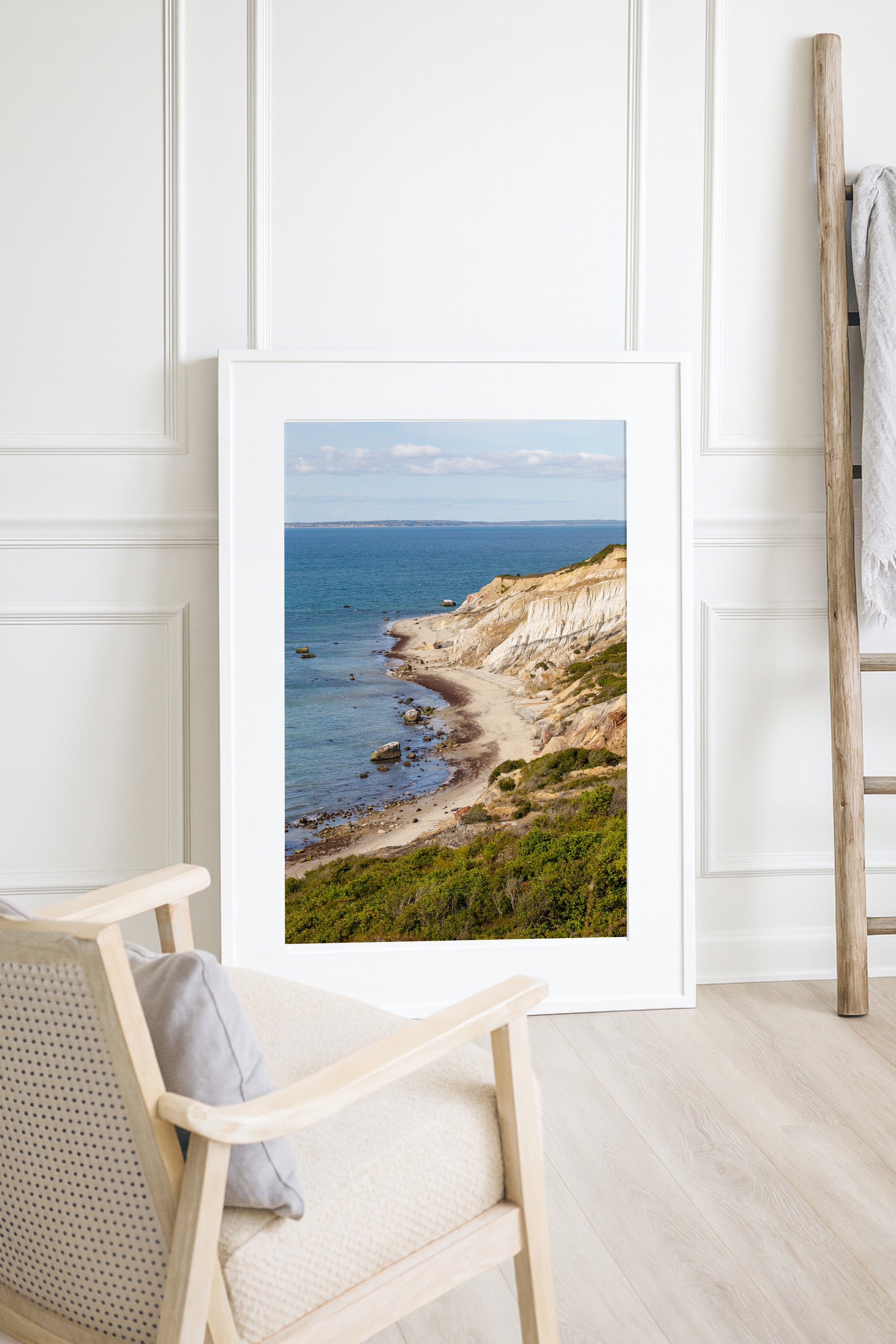 Aerial beach photography of the Aquinnah Cliffs in Aquinnah Massachusetts, showing a sweeping ocean seascape along the coastline of Martha’s Vineyard.