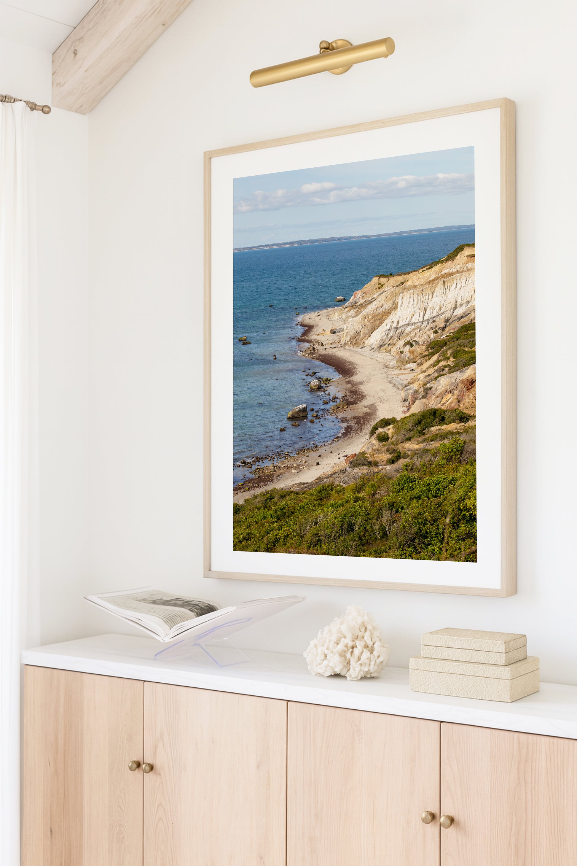 Aerial beach photography of the Aquinnah Cliffs in Aquinnah Massachusetts, showing a sweeping ocean seascape along the coastline of Martha’s Vineyard.