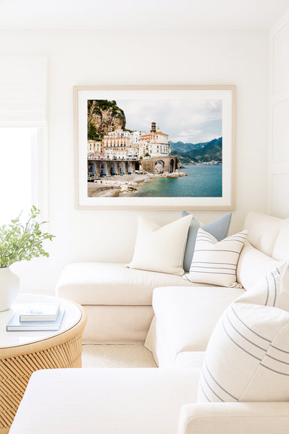 Neutral beach decor print from Atrani village on the Amalfi coastline