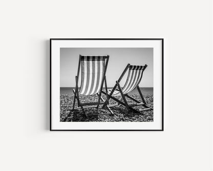 Black and White Beach Chair Photography Print - Departures Print Shop