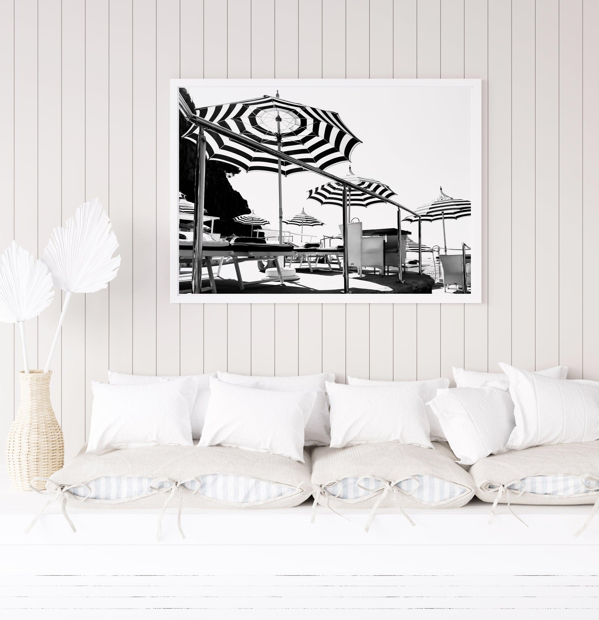 Black and White Beach Umbrellas | Positano Italy Photography Print - Departures Print Shop