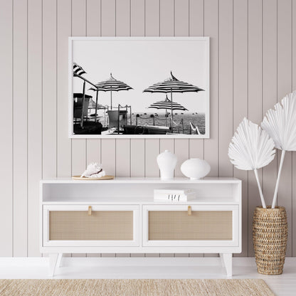 Black and White Beach Umbrellas II | Positano Italy Photography Print - Departures Print Shop