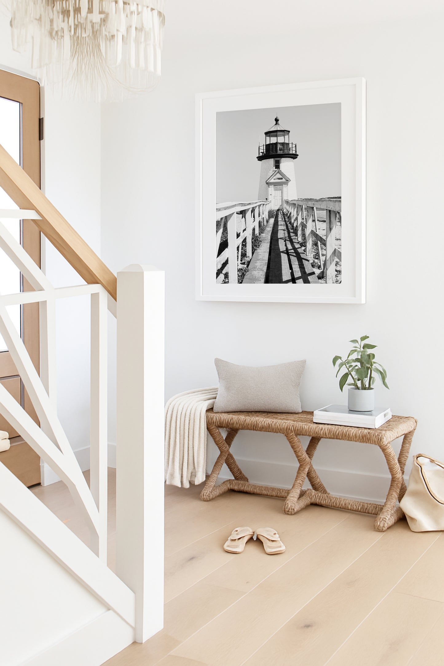 Black and White Brant Point Lighthouse print taken on Nantucket Island, New England