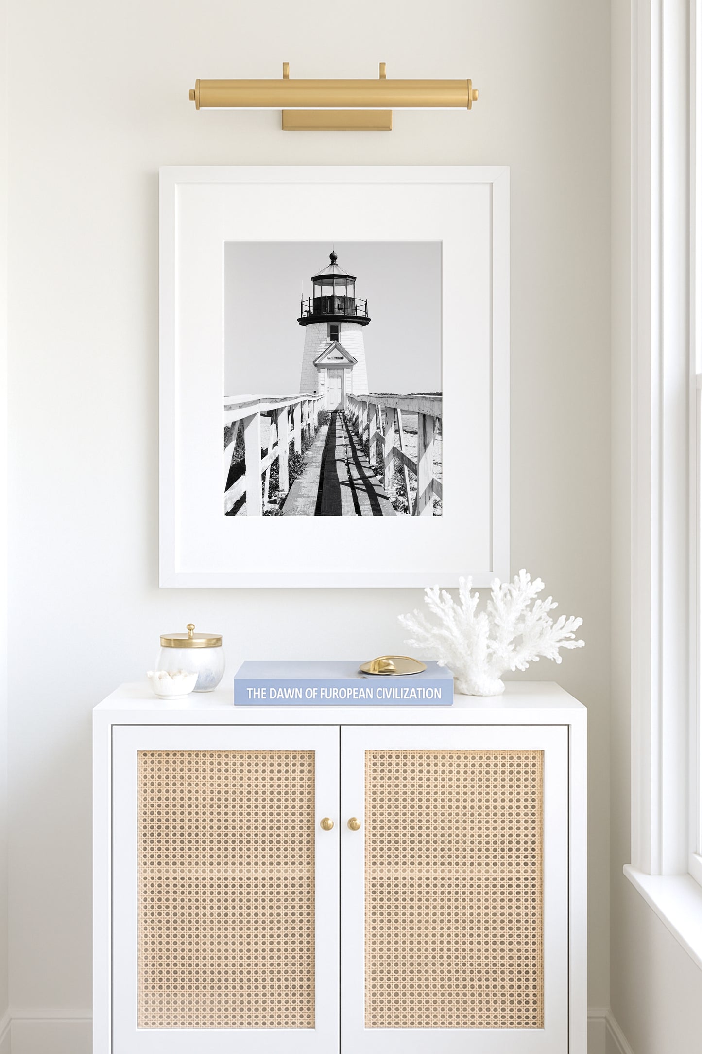 Black and White Brant Point Lighthouse print taken on Nantucket Island, New England