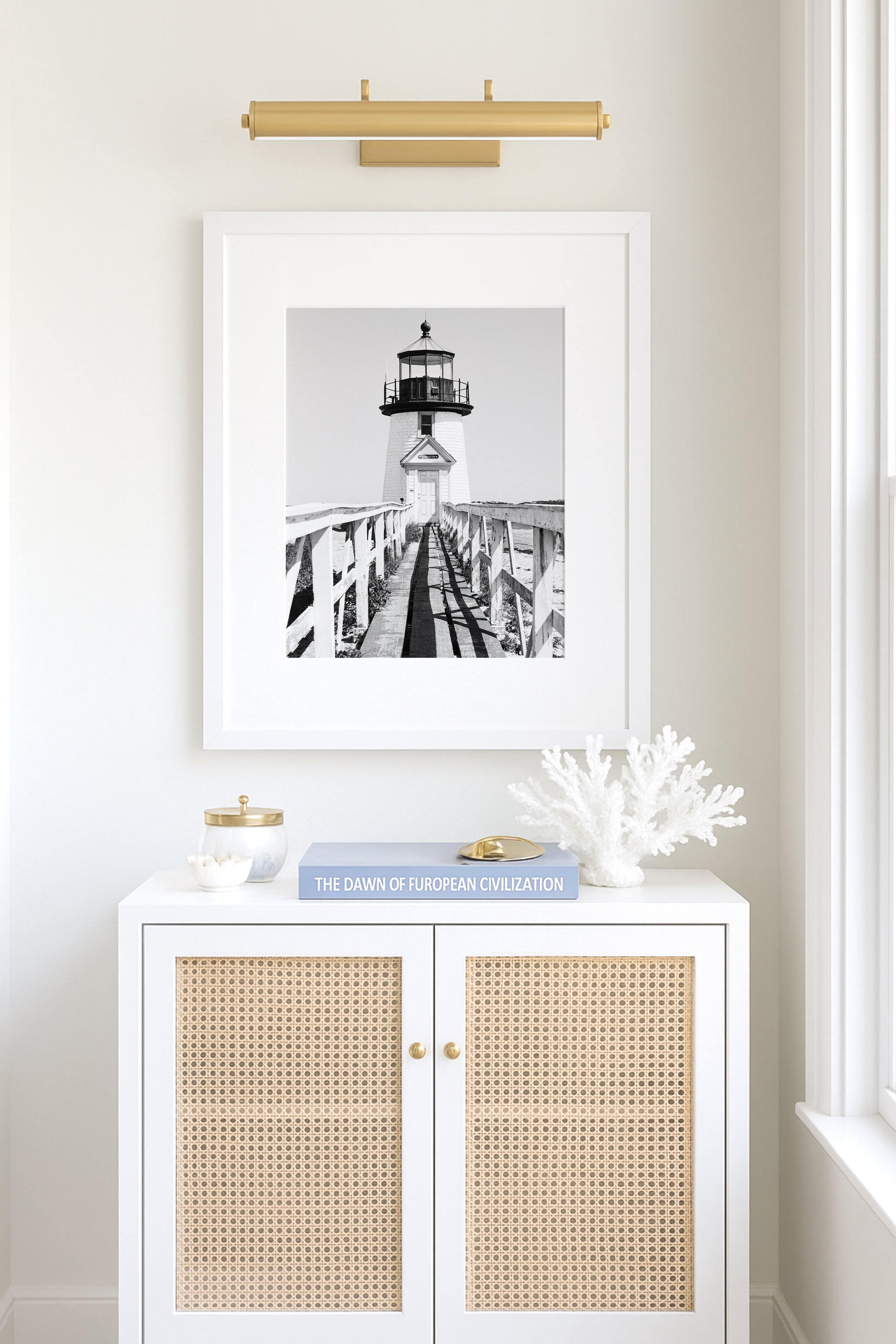 Black and White Brant Point Lighthouse print taken on Nantucket Island, New England