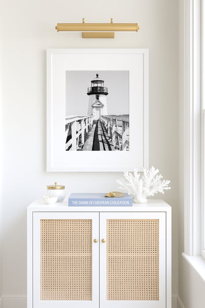 Black and White Brant Point Lighthouse print taken on Nantucket Island, New England