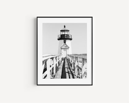 Black and White Brant Point Lighthouse print taken on Nantucket Island, New England