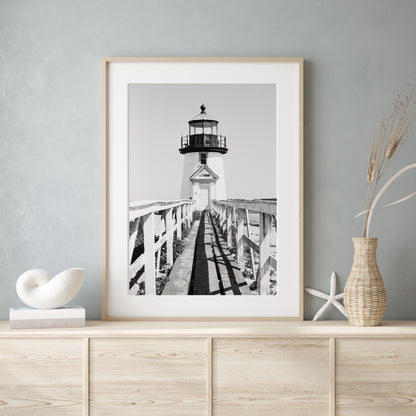 Black and White Brant Point Lighthouse print taken on Nantucket Island, New England